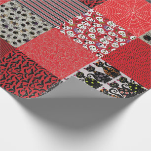 Papier Cadeau Patchwork de Halloween rouge, gris et noir