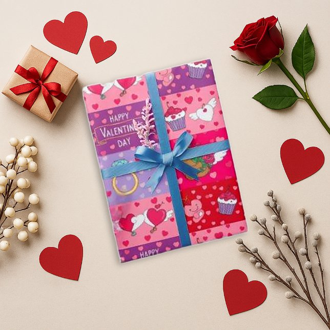 Papier Cadeau Patchwork de la Saint-Valentin Rose ludique (Créateur téléchargé)