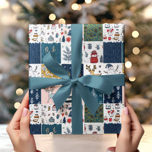 Papier Cadeau Patchwork de Noël Fantaisiste