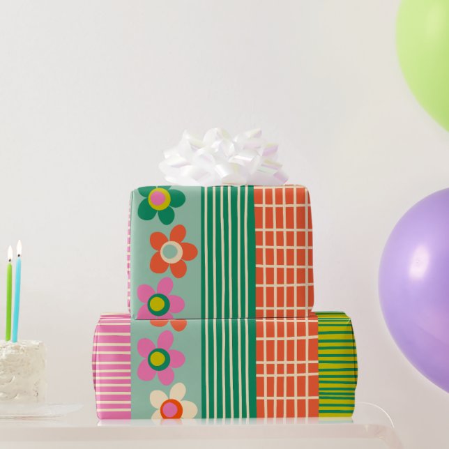 Papier Cadeau Patchwork finlandais Motif à fleur joyeux (Cadeaux de fête)