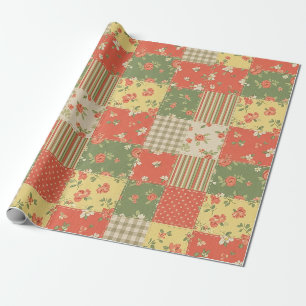 Papier Cadeau Patchwork Gingham Floral Aspect Maison de Campagne