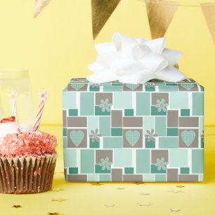 Papier Cadeau Patchwork marron turquoise de carrés