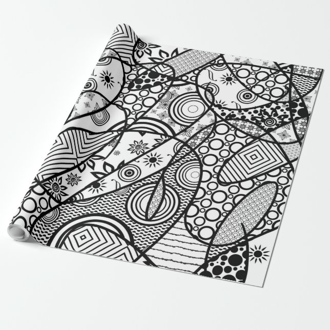 Papier Cadeau Patchwork motif noir et blanc 01 (Déroulé)
