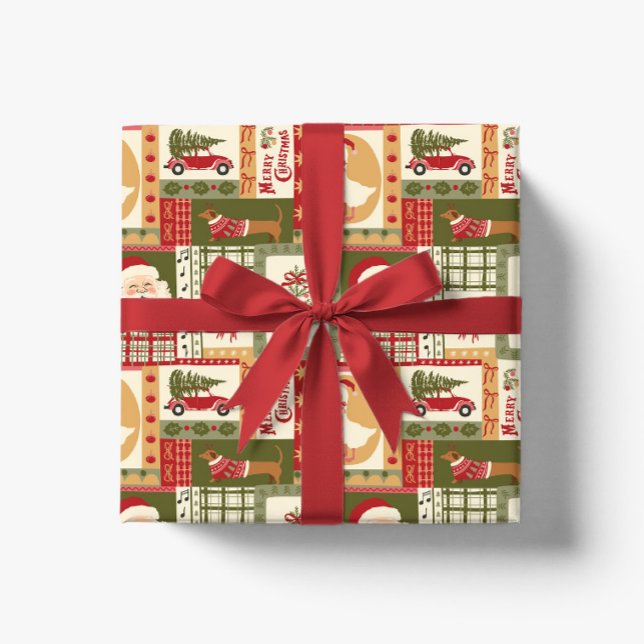 Papier Cadeau Patchwork Noël Rouge & Vert Vintage (Créateur téléchargé)