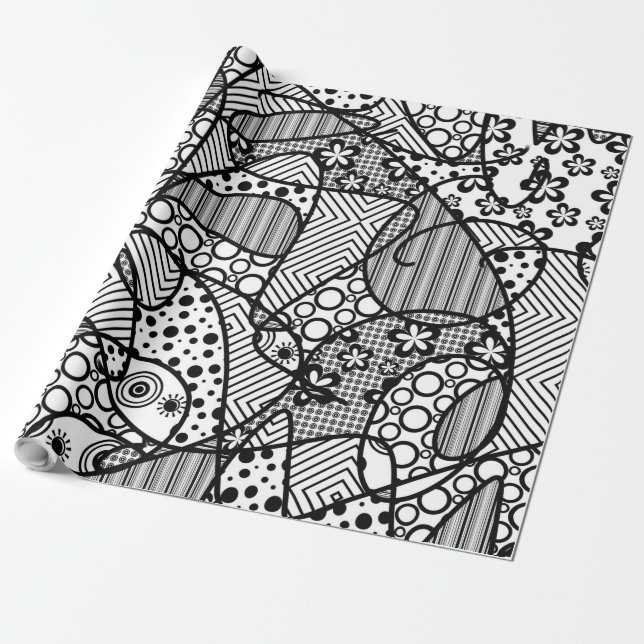 Papier Cadeau Patchwork noir et blanc 04 de motif (Déroulé)