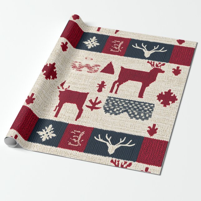 Papier Cadeau Patchwork nordique de Noël | Rennes (2) (Déroulé)