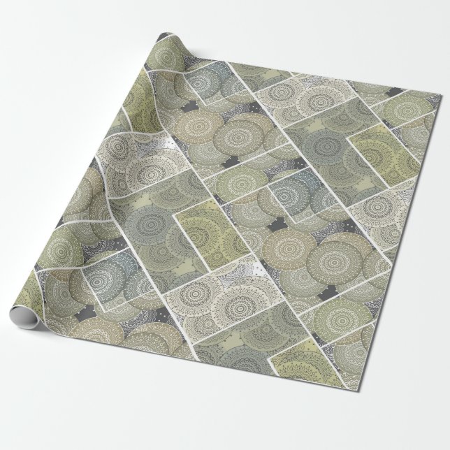 Papier Cadeau Patchwork quilt céramique cercles carreaux mandala (Déroulé)