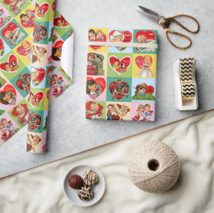 Papier Cadeau Patchwork Saint-Valentin Vintage