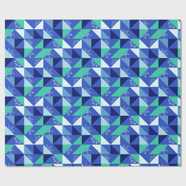 Papier Cadeau Patchwork Snowflakes - Arrière - plan bleu (Plat)