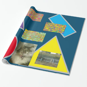 Papier Cadeau Patchwork style bagage avec chats et arbres