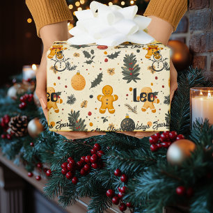 Papier Cadeau Pâte de Noël au pain d'épice et bonhomme de neige