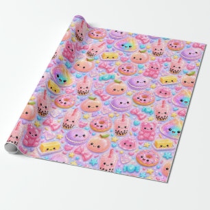 Papier Cadeau Pâtes de raviolis pailletés arc-en-ciel Mignons Sq
