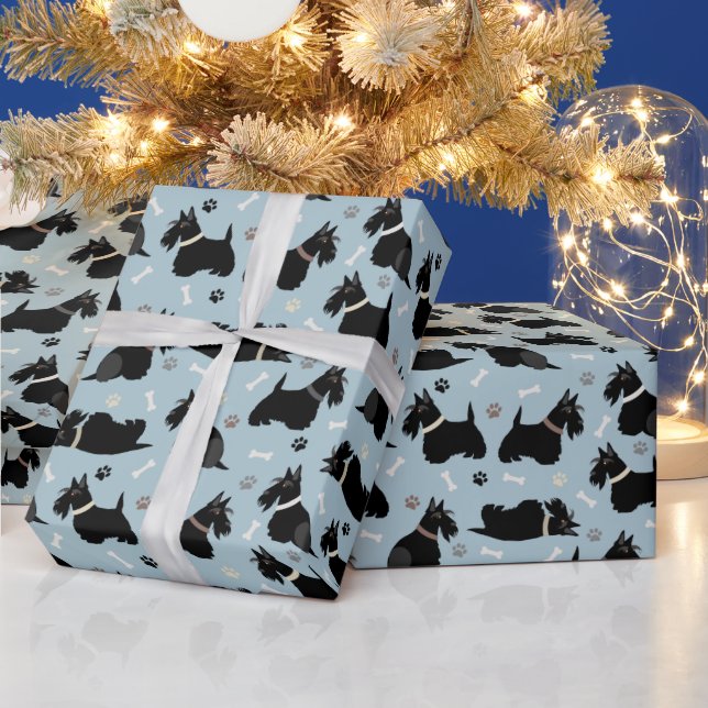 Papier Cadeau Pâtes et os de Terrier écossais noir (Vacances)