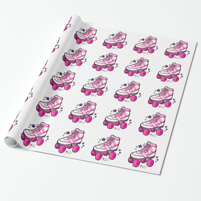 Papier Cadeau Patin de rouleau sur le blanc (Déroulé)