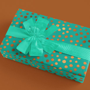 Papier Cadeau Patina Blue Turquoise Gold Metallic Faux Foil Dot