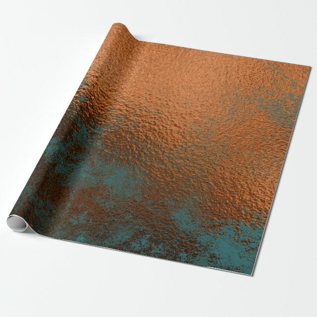 Papier Cadeau Patina Turquoise de rouille de cuivre Métallic mie (Déroulé)
