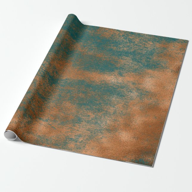 Papier Cadeau Patina Turquoise de rouille de cuivre Métallic urb (Déroulé)
