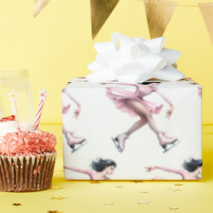 Papier Cadeau Patinage artistique avec patins à glace rose