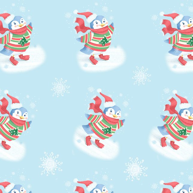 Papier Cadeau Patinage sur glace Pingouin bleu (Créateur téléchargé)