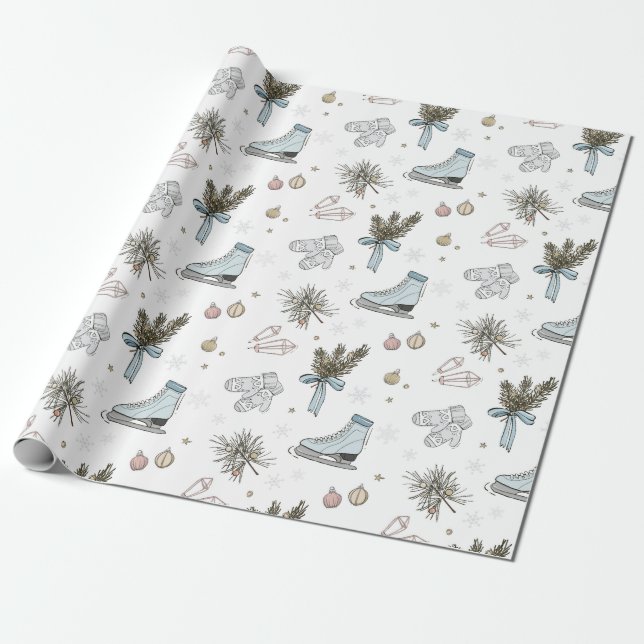 Papier Cadeau patineur de Noël glace (Déroulé)