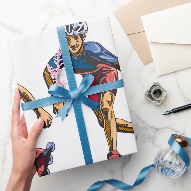 Papier Cadeau Patineur en ligne Cool Rétro Rollerblading (Créateur téléchargé)