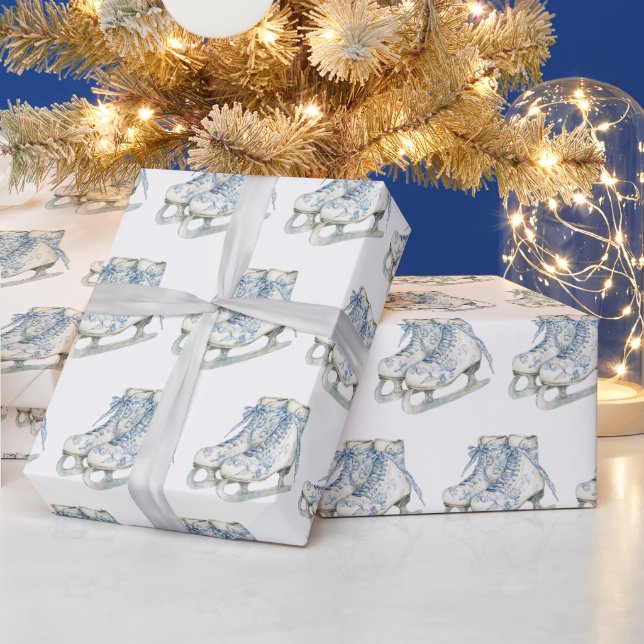 Papier Cadeau Patins à glace bleu blanc Noël (Vacances)