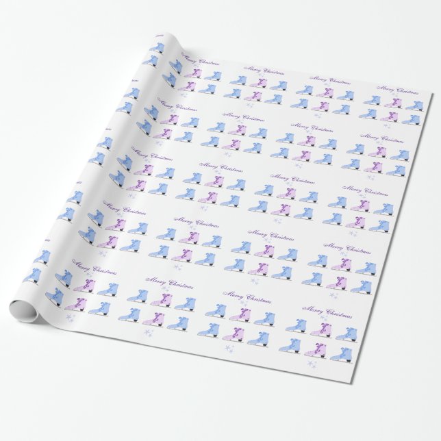 Papier Cadeau Patins à glace bleus et violets (Déroulé)