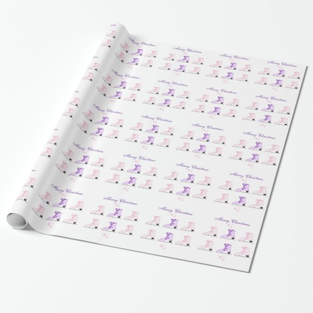 Papier Cadeau Patins à glace roses et violets (Déroulé)