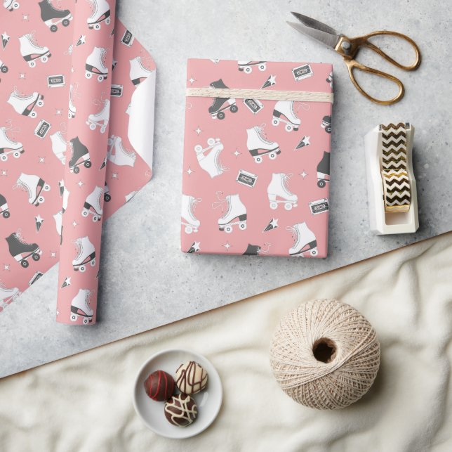 Papier Cadeau Patins à rouleaux rétro et cassettes de cassettes (Artisanat)