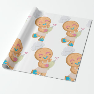 Papier Cadeau Pâtissier homme en pain d'épices avec poche à doui