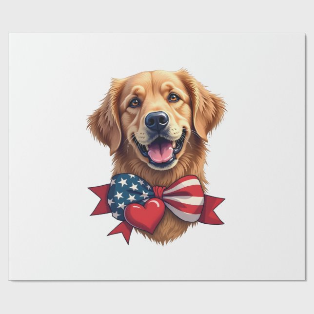 Papier Cadeau Patriotic Golden Retriever Lover Vintage Shirt (Plat)