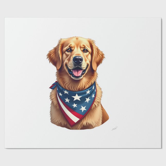 Papier Cadeau Patriotic Golden Retriever Vintage Engraving Shirt (Plat)