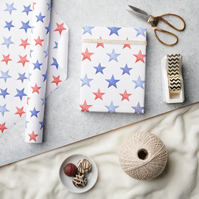 Papier Cadeau Patriotic Red White & Blue Stars  (Artisanat)