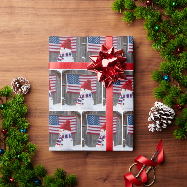 Papier Cadeau Patriotic Snowman With American Flag (Cadeau de vacances)