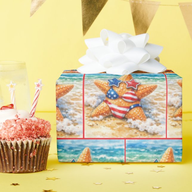 Papier Cadeau Patriotic Starfish in Beach Sand (Fête d'anniversaire)