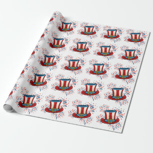 Papier Cadeau Patriotique Red White Blue Oncle Sam Fireworks Jui