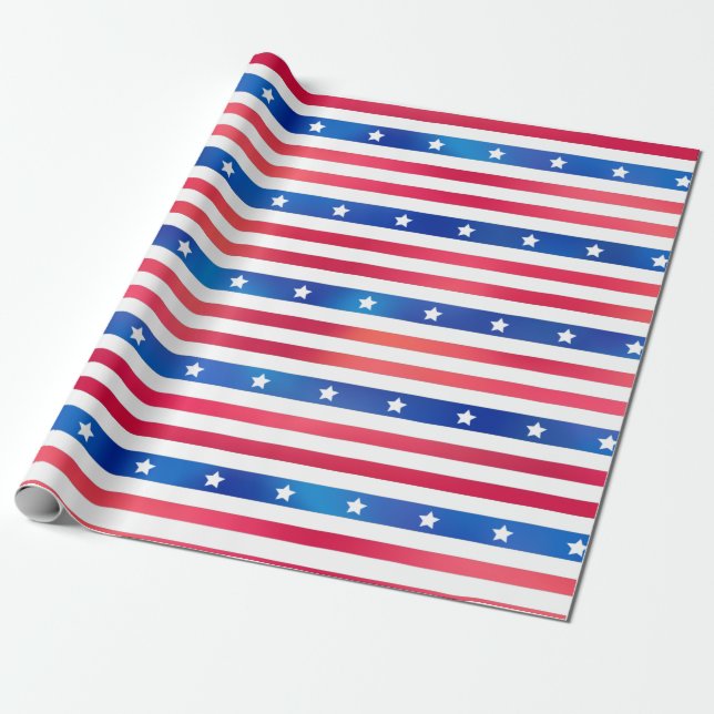 Papier Cadeau Patriotique Rouge Bleu Bleu Étoiles Stripes USA Am (Déroulé)