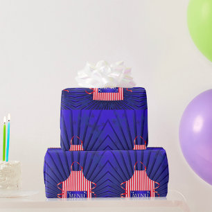 Papier Cadeau Patriotique USA Chef Rouge Blanc Bleu BBQ Cuisine