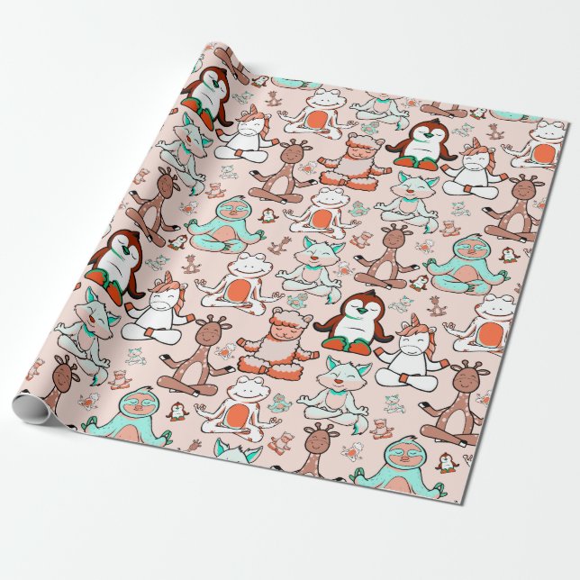 Papier Cadeau Patter les yoga poses | Yoga seamless pattern 51 (Déroulé)