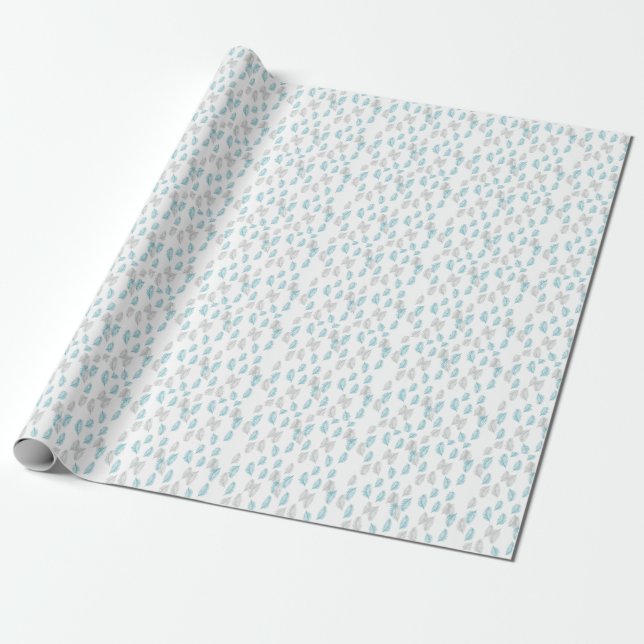 Papier Cadeau Pattern Blue & Gray Leaves (Déroulé)