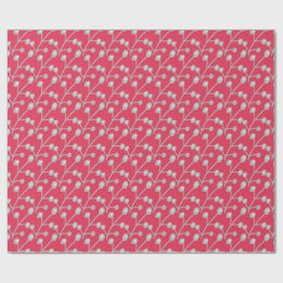 Papier Cadeau Patterned Silver-Grey Foliage on Bright Pink Red
