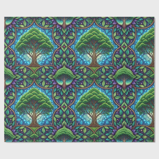 Papier Cadeau Patterned wrapping paper with vibrant green (Plat)