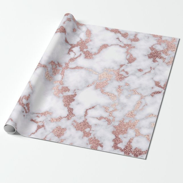 Papier Cadeau Patterns de Chic Rose Gold White Marble Stone (Déroulé)