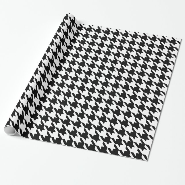 Papier Cadeau Patters de Black and White Large Houndstooth (Déroulé)