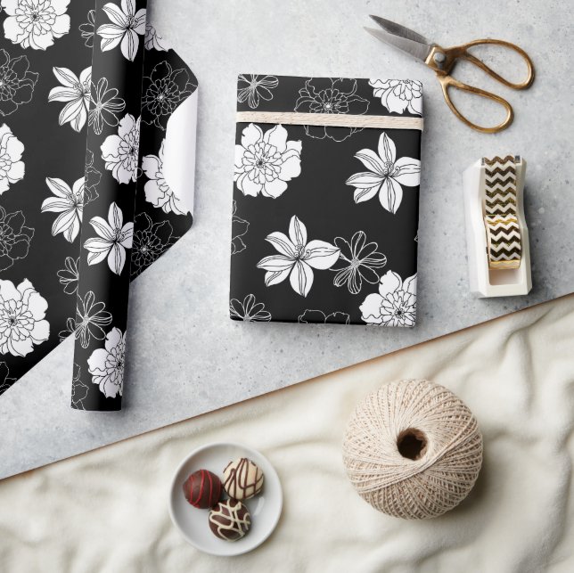 Papier Cadeau Patters de Black & White Floral (Artisanat)