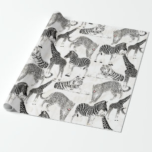 Papier Cadeau Patters de Stylish Black et White Jungle Animals