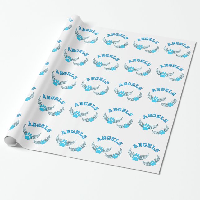 Papier Cadeau Pattes d'animaux de compagnie ange en bleu (Déroulé)