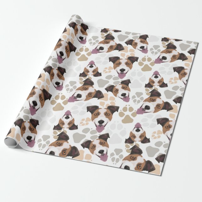Papier Cadeau Pattes Jack Russell Terrier de chien de motif (Déroulé)