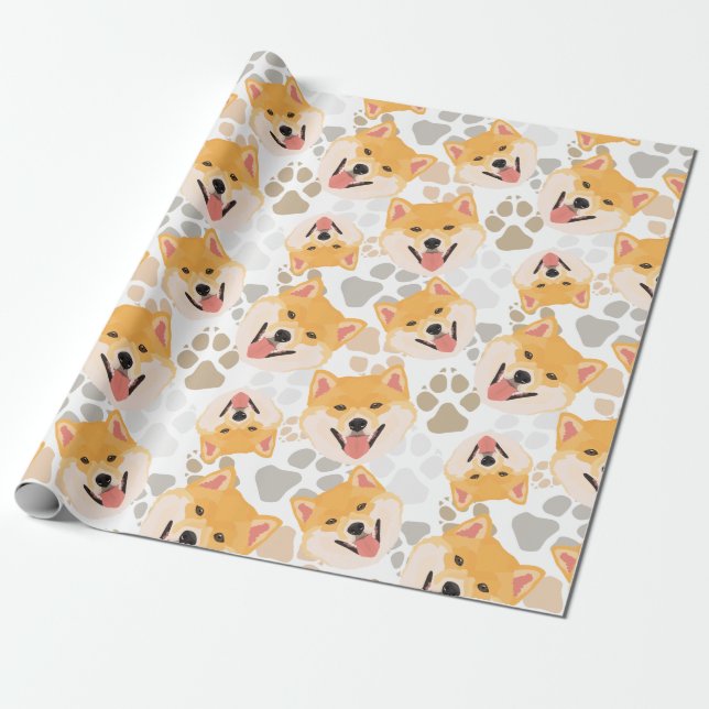 Papier Cadeau Pattes Shiba Inu de chien de motif (Déroulé)
