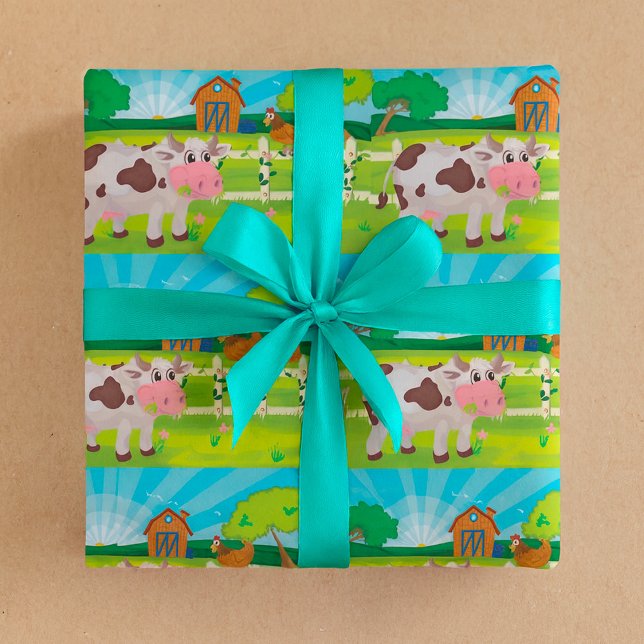 Papier Cadeau Pâturage De Vaches Sur Un Animal De Ferme Envelopp (Créateur téléchargé)
